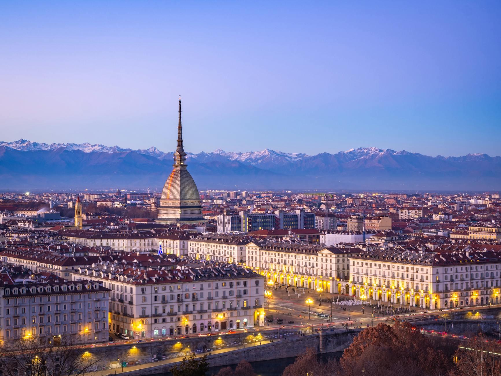 Turin cityscape at sunset