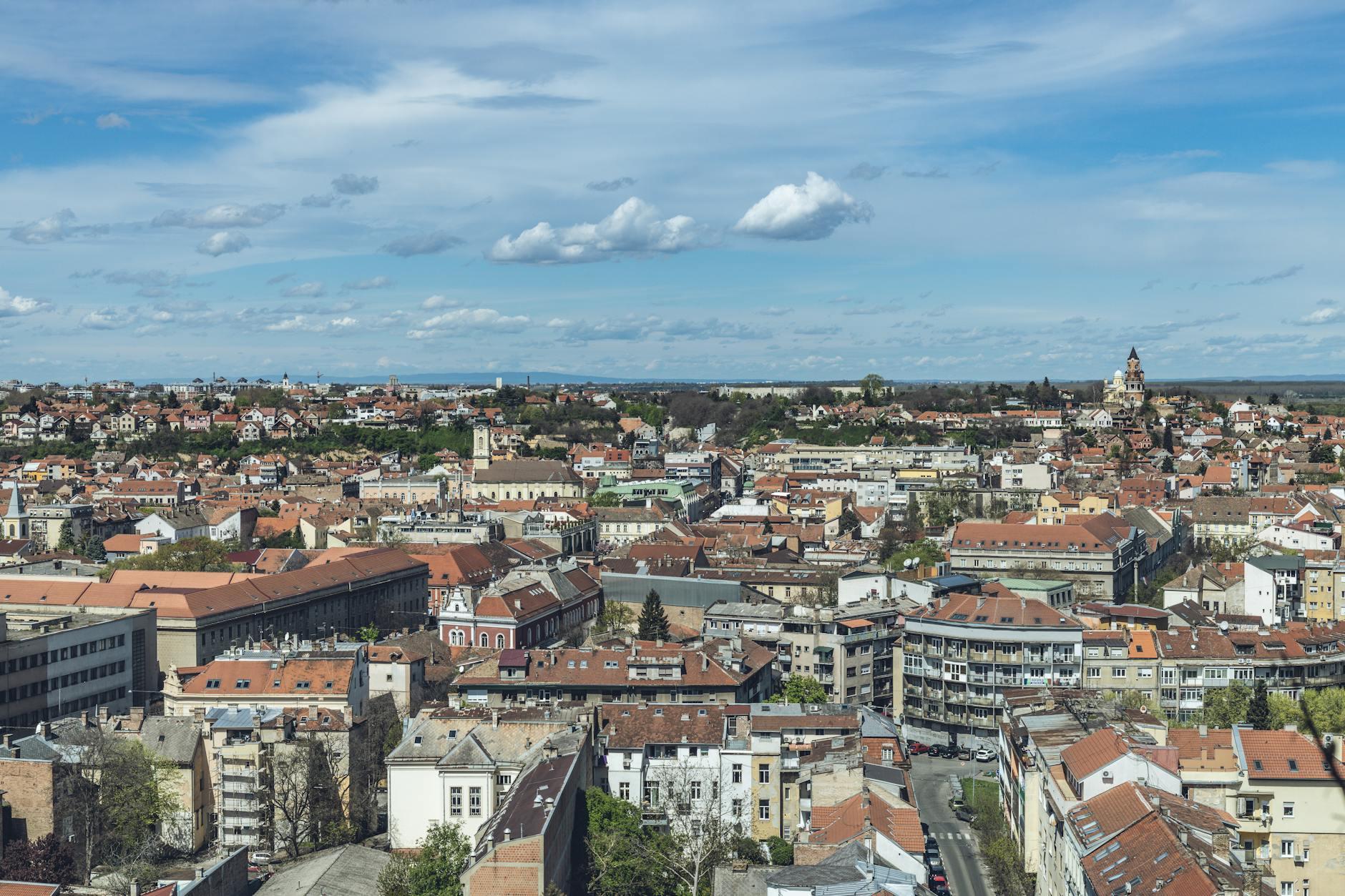 Panoramic view of Belgrade at sunset
