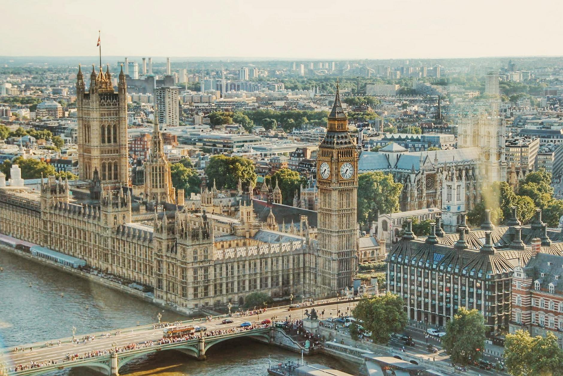 London cityscape with Big Ben and Thames River