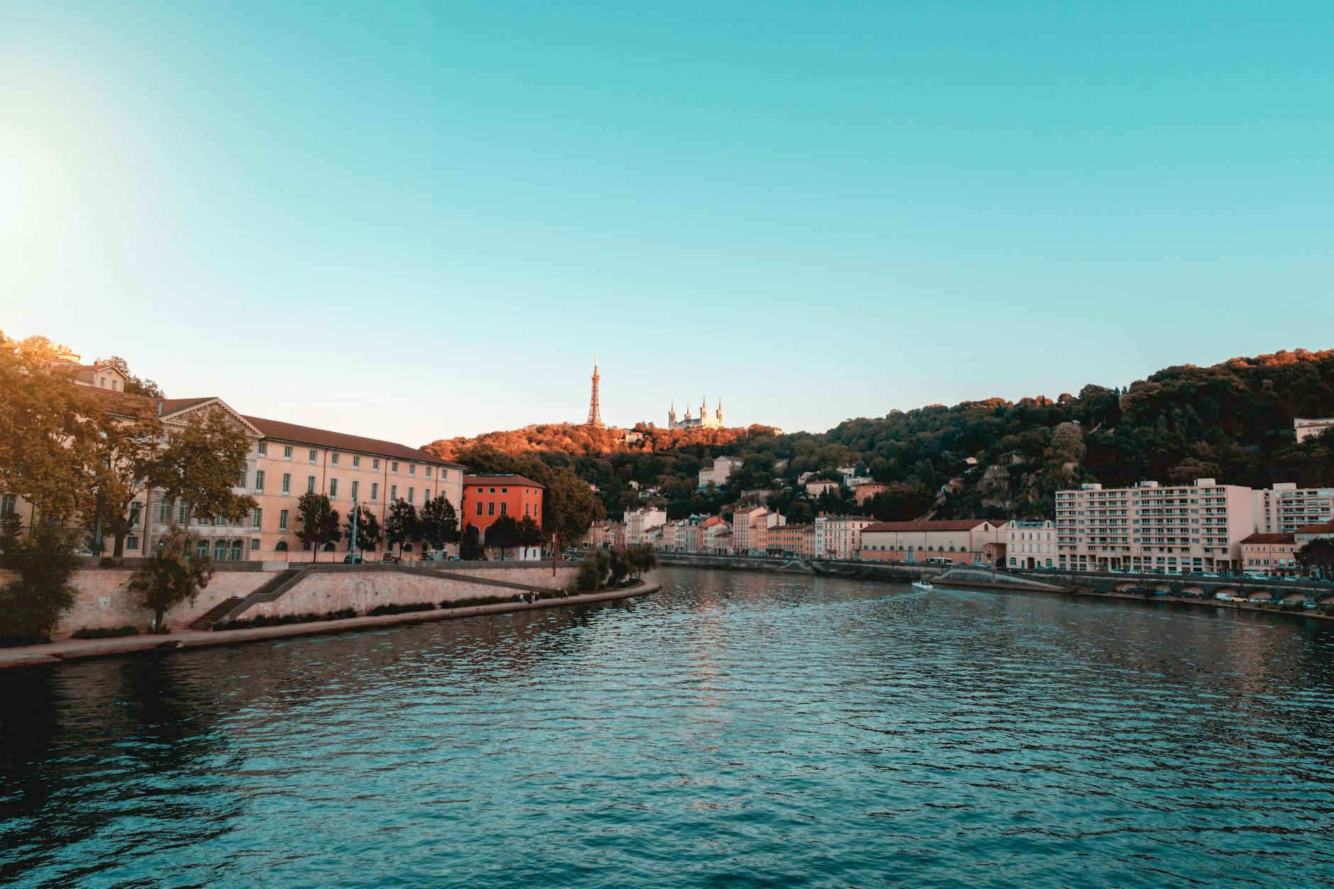 Beautiful aerial view of Lyon at sunset