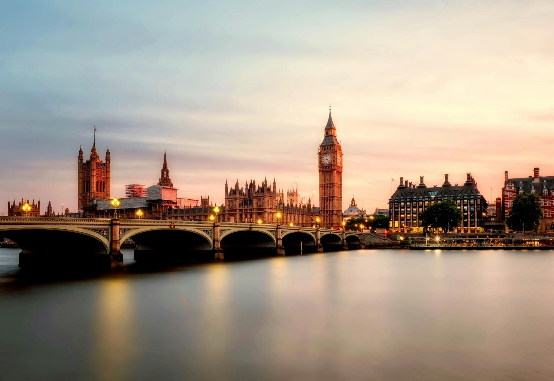Iconic London skyline at sunset