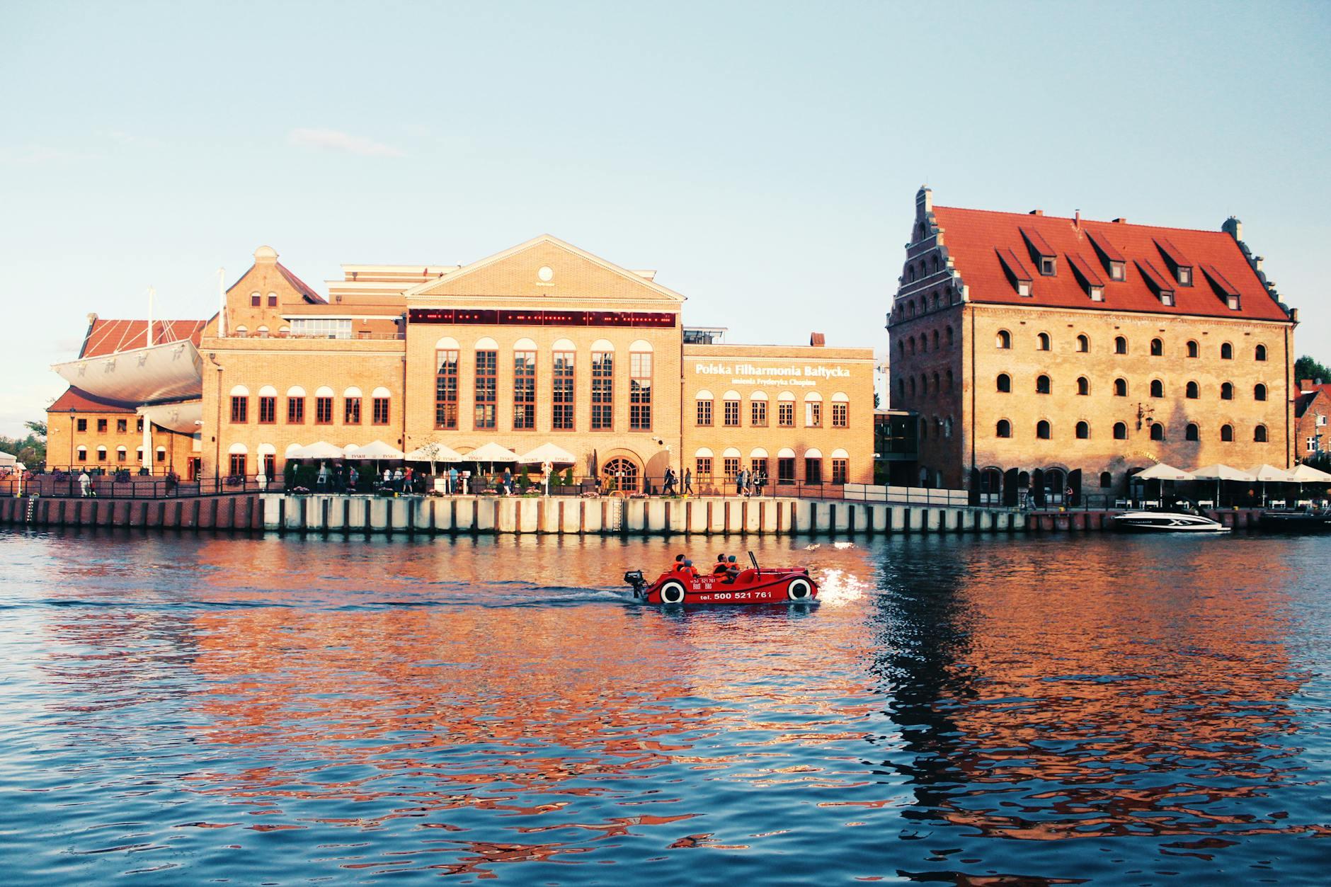 Sunset over Gdansk harbor