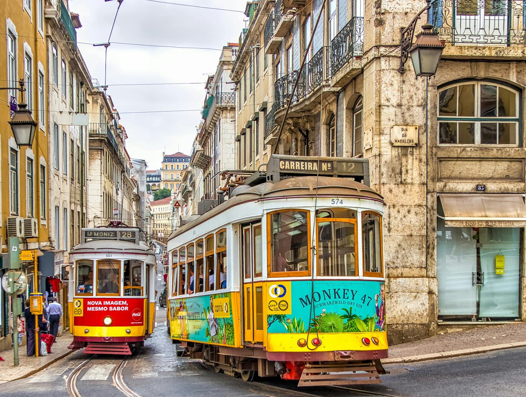 Lisbon colorful buildings and street view