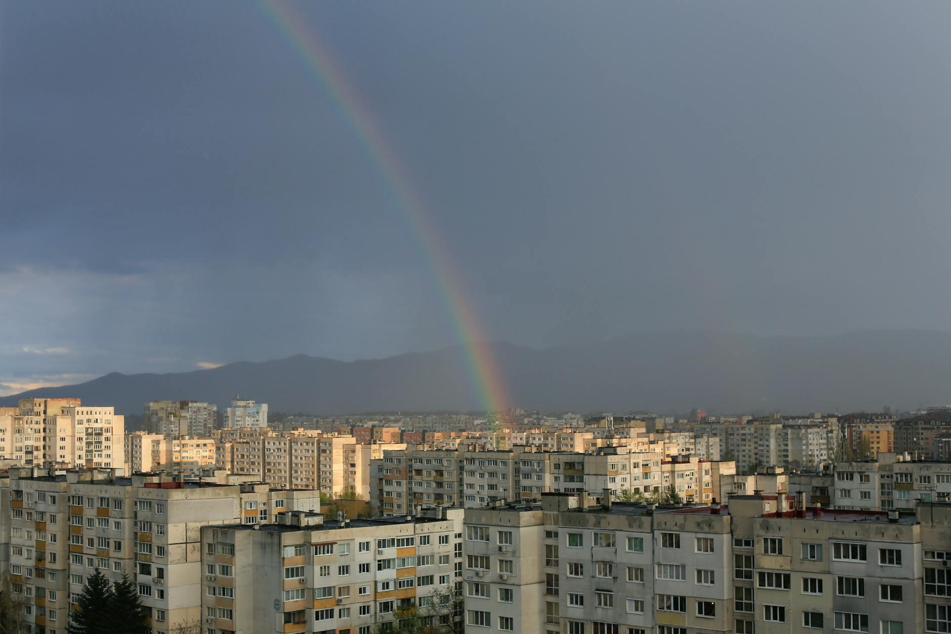 Sofia city skyline at sunset