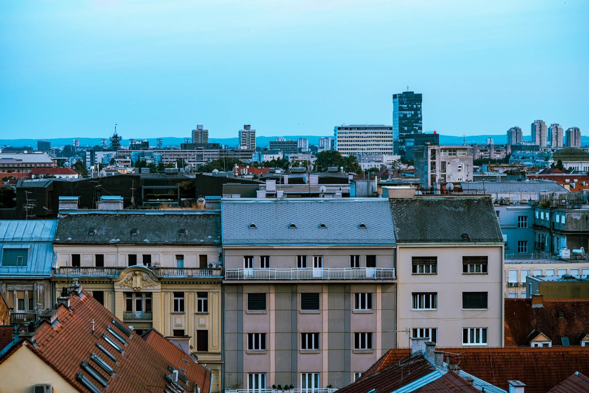 Zagreb cityscape with historic landmark